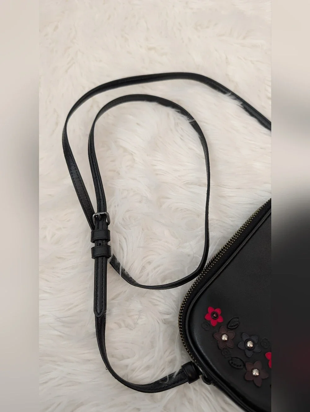 Coach Black Leather Floral Appliqué Small Crossbody